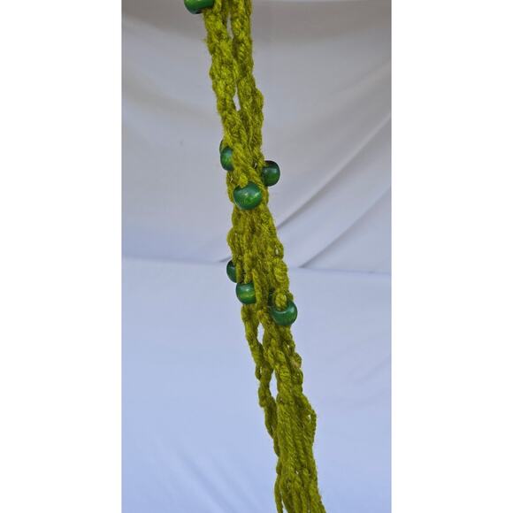 Vintage Yarn Macrame Green Beads Pot Plant Holder Hanger 38" for 10" to 12" Pots - Picture 6 of 8